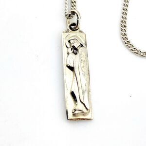 Sterling Silver Creed Pendant Necklace Modernist Double Sided 23.5" Chain